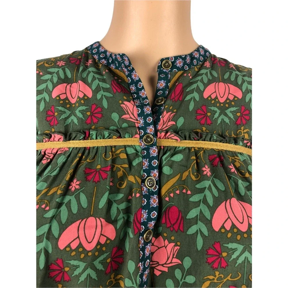 Matilda Jane Womens Medium Shift Dress Floral Rayon Green Multicolor Henley EUC
